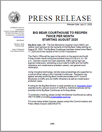 Big Bear Courthouse Reopening August 2020
